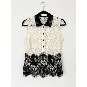 $1300 Oscar de la Renta black and white lace top blouse with a slip size 4 Small